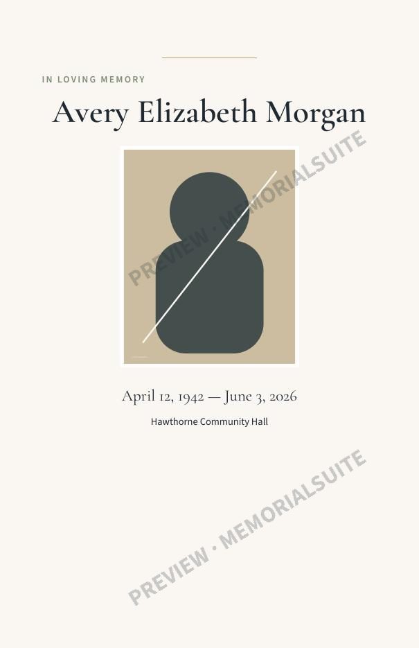 Watermarked fictional funeral program sample